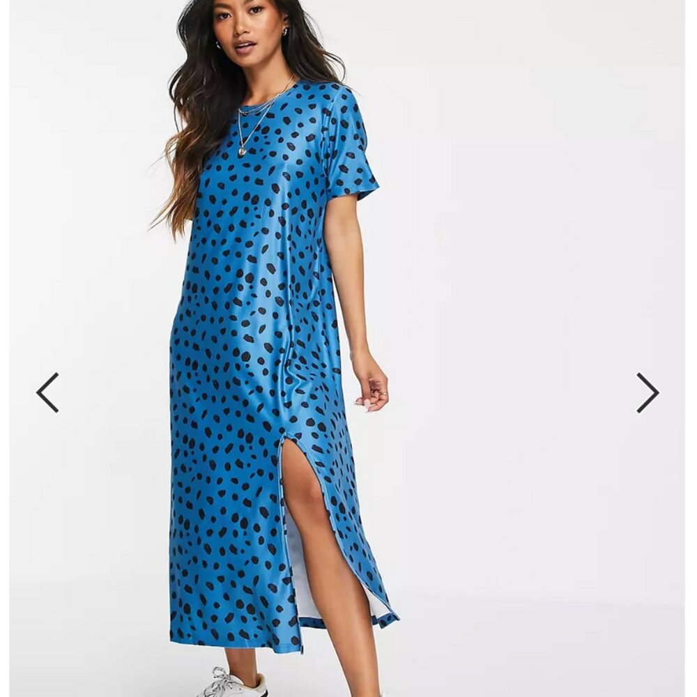 Asos Urban Threads midi t-shirt dress in blue splodge print